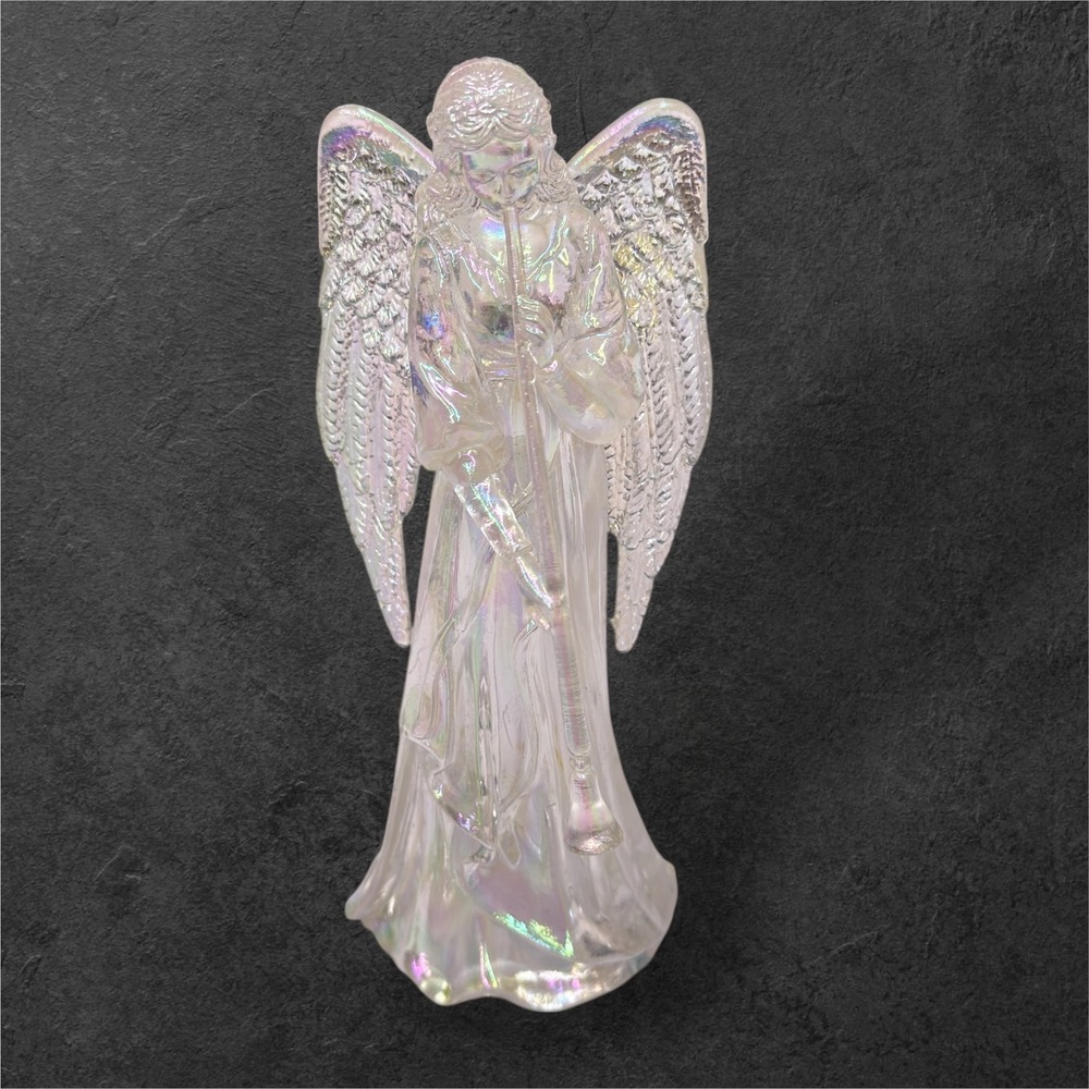 Silvestri STRI Iridescent Acrylic Angel Figurine Trumpet‎ Handcrafted 5.5 Inch